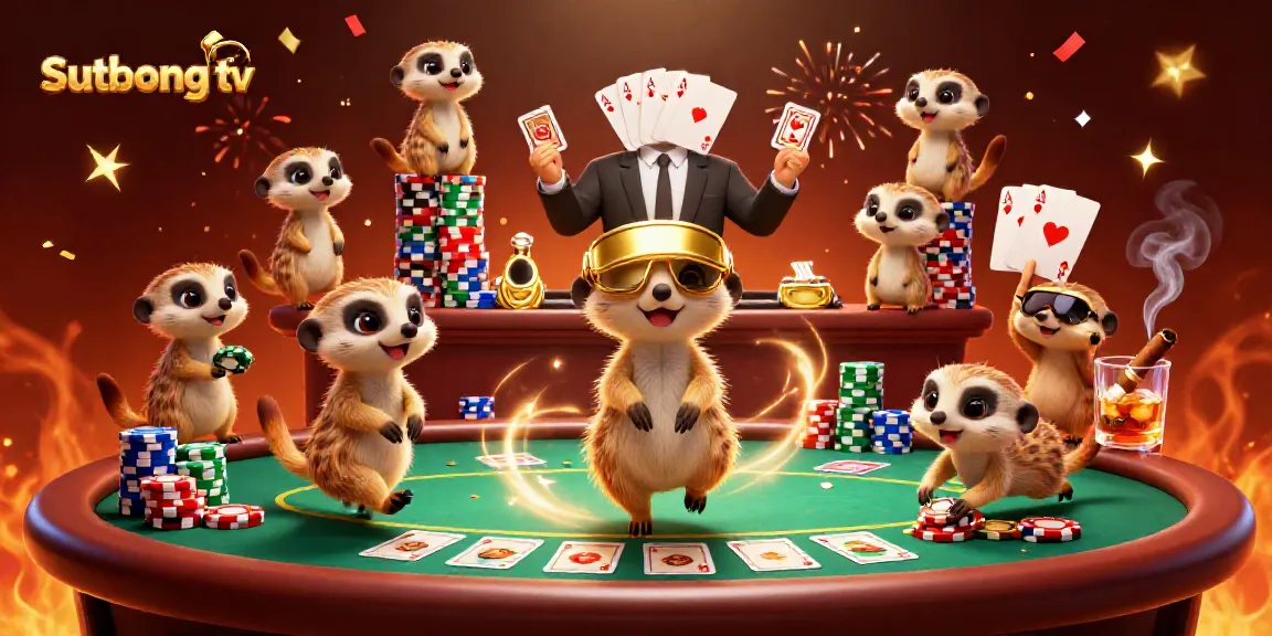 Experience the thrill of Sutbong tv as meerkats manage a lively casino, showcasing poker excitement.