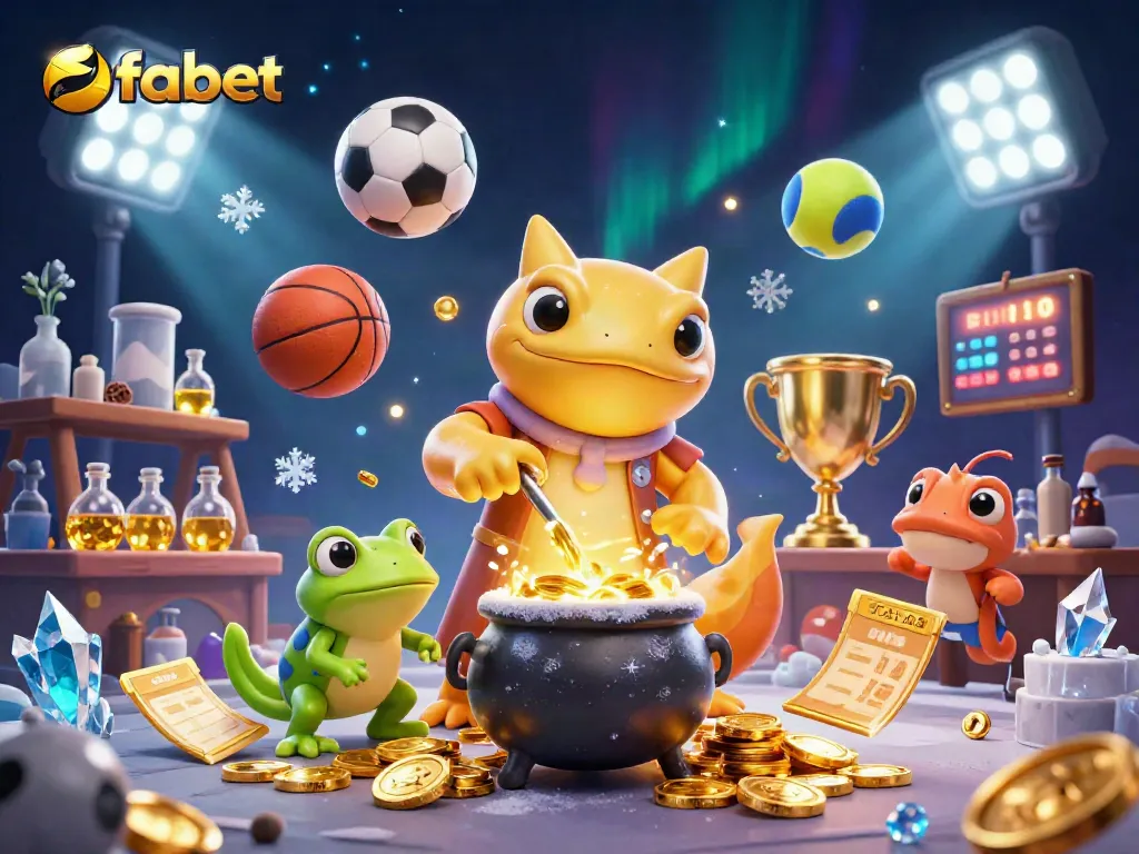 Engage with Fabet as the alchemist turns base metals into gold in an exciting casino illustration.