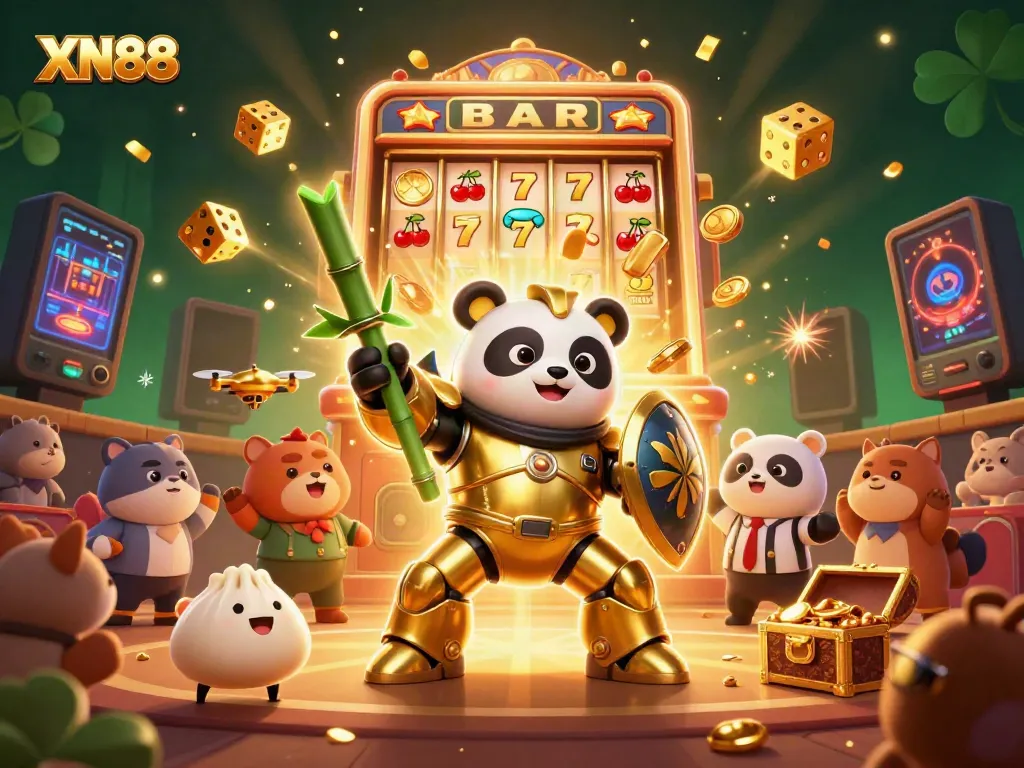 X88 game experience with a golden panda pilot in a vibrant casino scene filled with excitement.