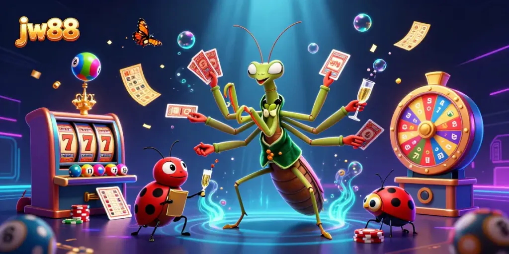 Experience winning strategies at jw88 with vibrant illustrations of casino elements and action.
