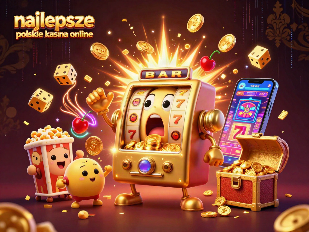 Experience the excitement at najlepsze polskie kasyna online as animated slots hit jackpots with coins pouring out.