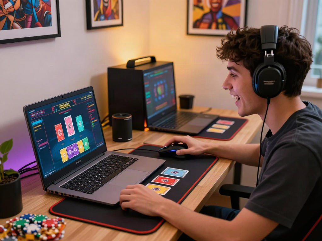 Player enjoying an immersive fox88 gaming experience at home with modern accessories.
