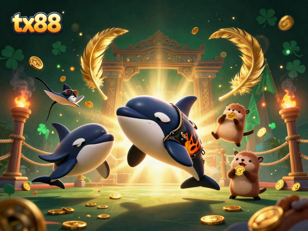 Engage with tx88's thrilling gaming scene featuring dynamic characters and casino elements.