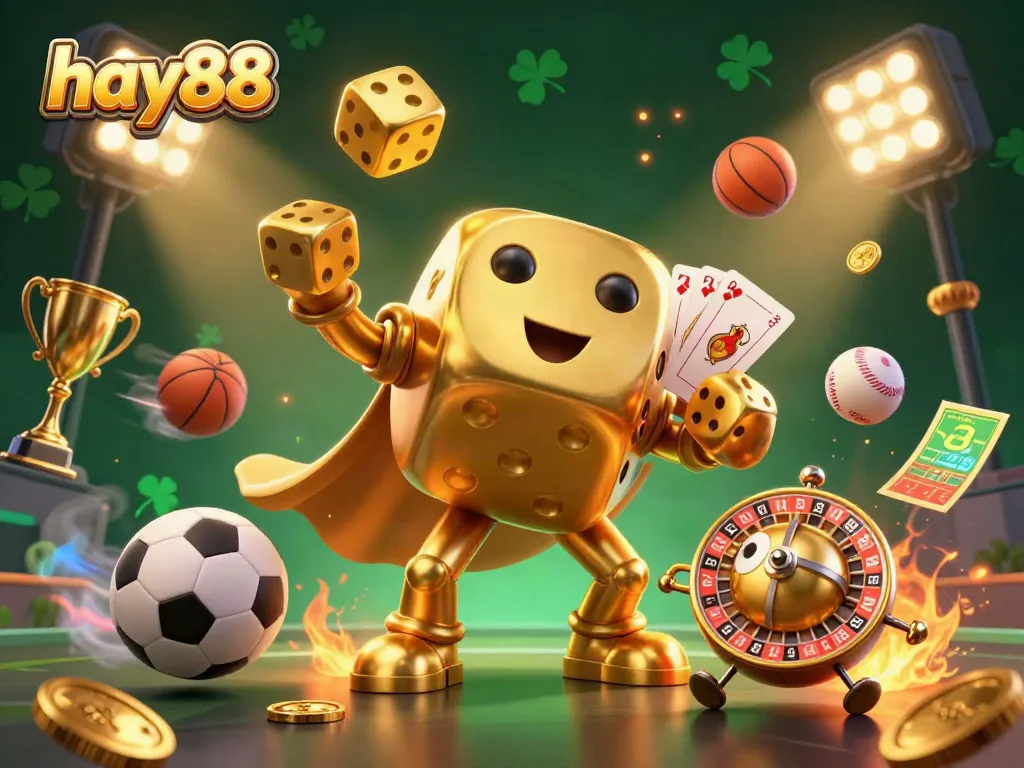 Experience the joy of winning at hay88 with a vibrant scene of golden dice and thrilling games.