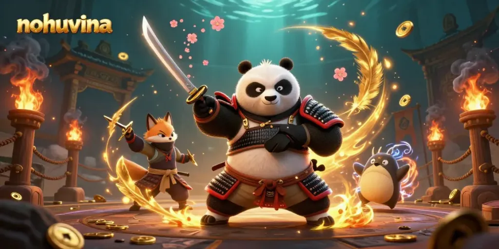 Experience thrilling gameplay with nohuvina in this vibrant 3D casino scene, featuring magical characters and dynamic elements.