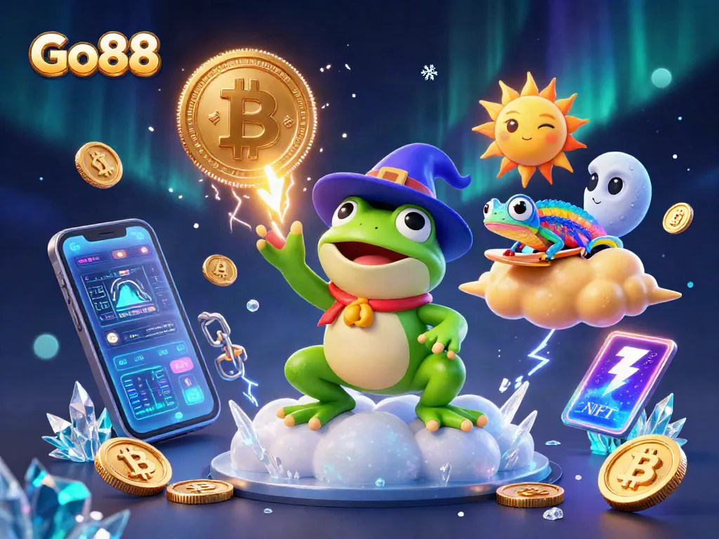 Experience Go88's vibrant casino magic with a weather wizard frog, gold coins, and crypto elements.