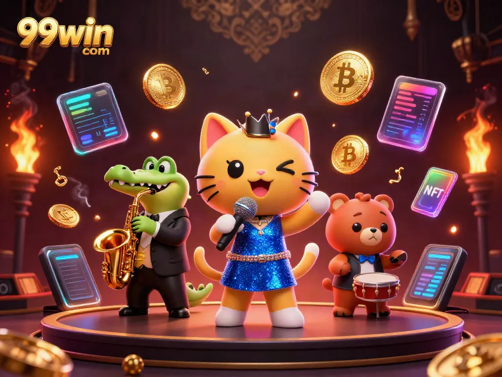 Experience the vibrant energy of 99win com with a lively casino scene featuring animated characters.