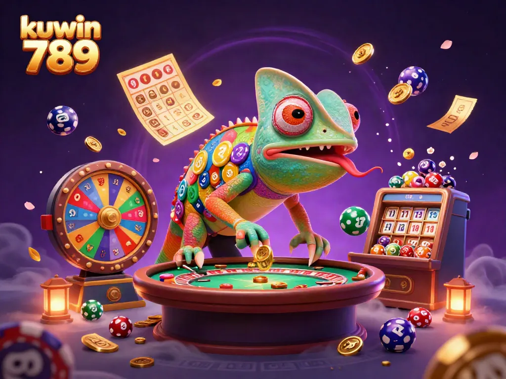Kuwin 789 showcases an exciting casino scene with vibrant characters and casino games.
