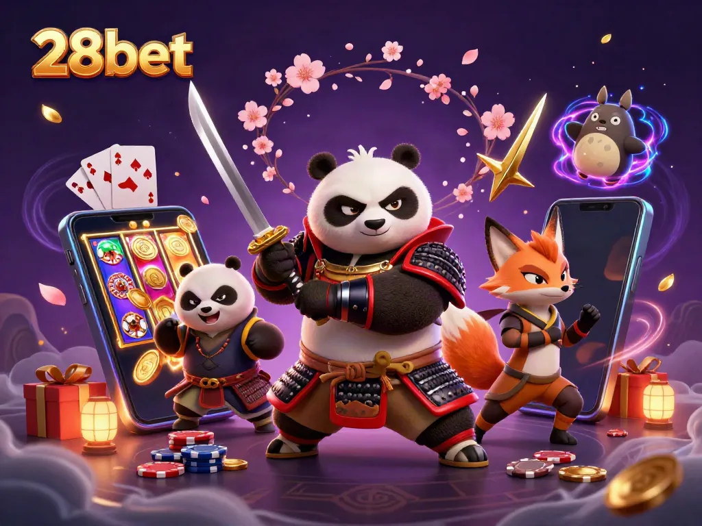 Engage in thrilling gameplay with 28bet featuring a samurai panda, ninja fox, and magical elements.