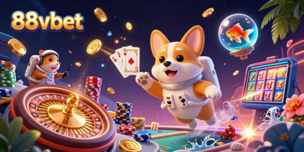 Experience thrilling gaming at 88vbet with vibrant 3D casino illustration showcasing exciting elements.