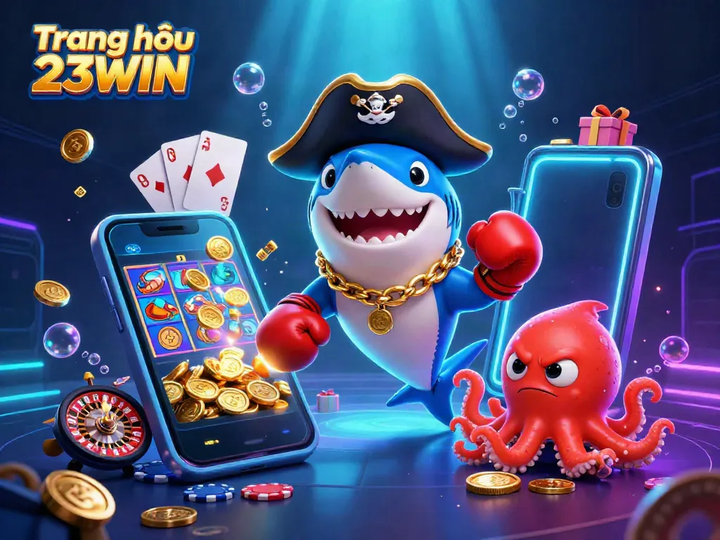 Engage with the exciting gambling world at Trang chủ 23WIN featuring vibrant gaming characters and casino action.