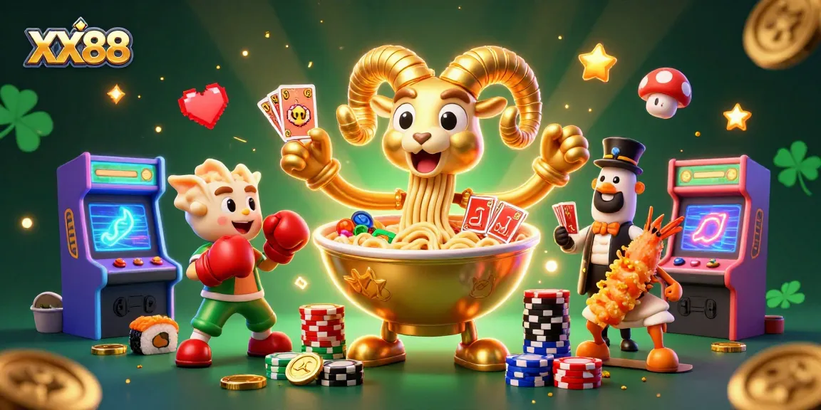 Experience thrilling gaming at XX88 with vibrant characters, arcade elements, and casino excitement.