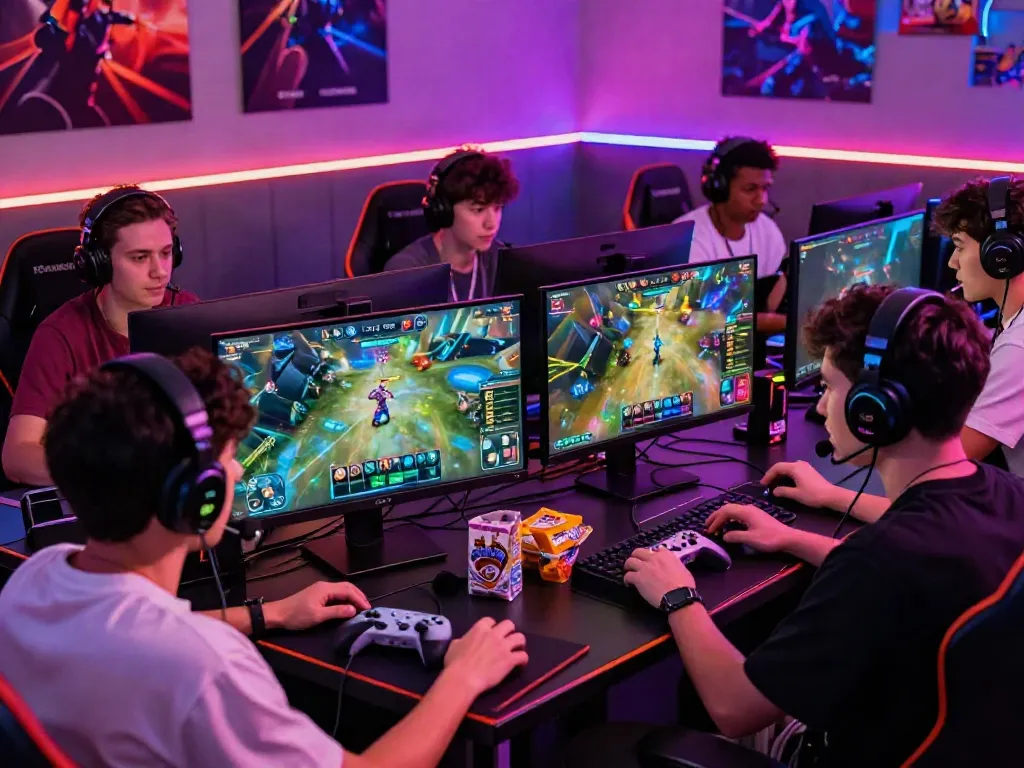 Diverse gamers engaged in a thrilling online match at https://man881.jp.net/, showcasing exciting gameplay and a vibrant atmosphere.
